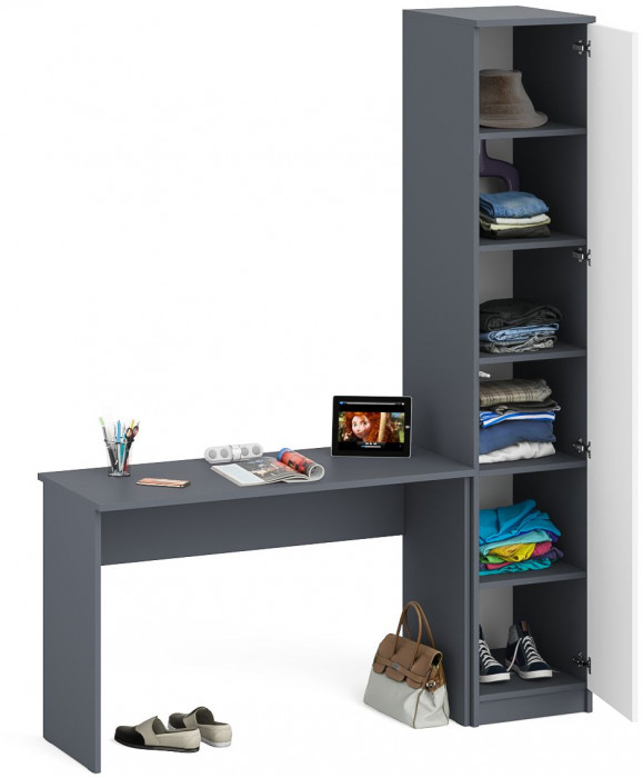 Мори Стол письменный МСП1200.1 + Пенал МШ400.1, цвет графит/белый, ШхГхВ 160,8х50,4х209,6 см., универсальная сборка