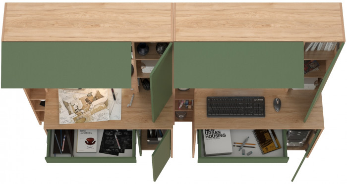 Стол комп. Комфорт 12.71+компьютерный стол Комфорт 12.71, гикори рокфорд натуральный/дымчатый зелёный