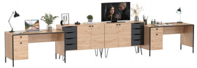 Брюс два Стола 12.157 + два Комода 16.233, цвет чёрный/Battle rock Santiago/столешница МДФ ель карпатская, 486,8х62,6(38,3)х75(85,6) см., ун. сб.