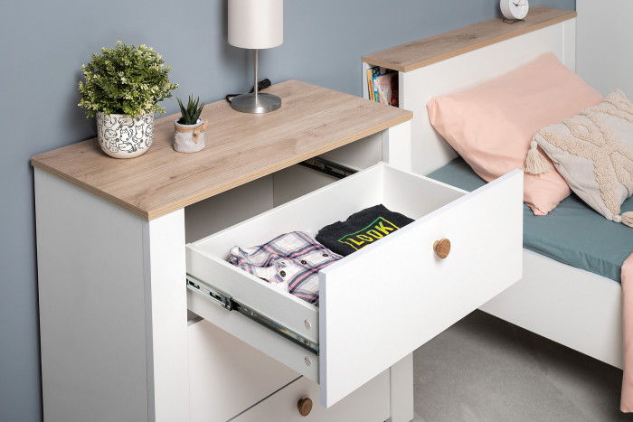 Джастин 16.228.03 Комод, цвет белый шагрень/дуб белый эксклюзив, ШхГхВ 76,6х39,2х75,3 см. (три выдвижных ящика)