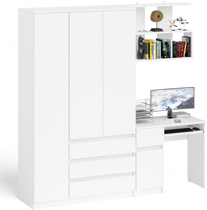 Мори компьютерный стол МС-1 левый + Шкаф МШ1200.1 + Полка 900, белый