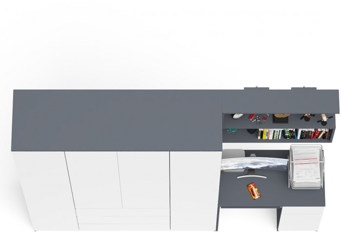 Мори компьютерный стол МС-1 правый + Шкаф МШ1600.1 + Полка 900, графит/белый