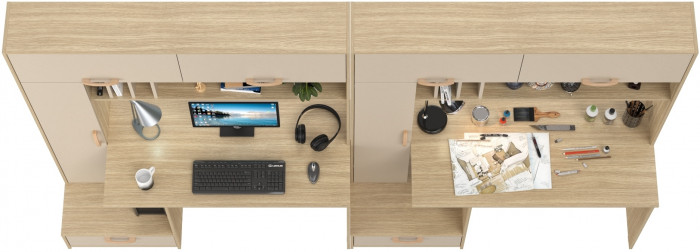 Лайт Стол письменный 03.243Н + Лайт Стол письменный 03.243Н, цвет плэйн/сатин, ШхГхВ 300,4х57,3х179,9 см., НЕ универсальная сборка