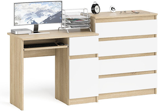 Мори Стол компьютерный МС-1 правый + Комод МК800.4, цвет дуб сонома/белый, ШхГхВ 170,4х50х94 см., выдвижной ящик справа, НЕ универсальная сборка