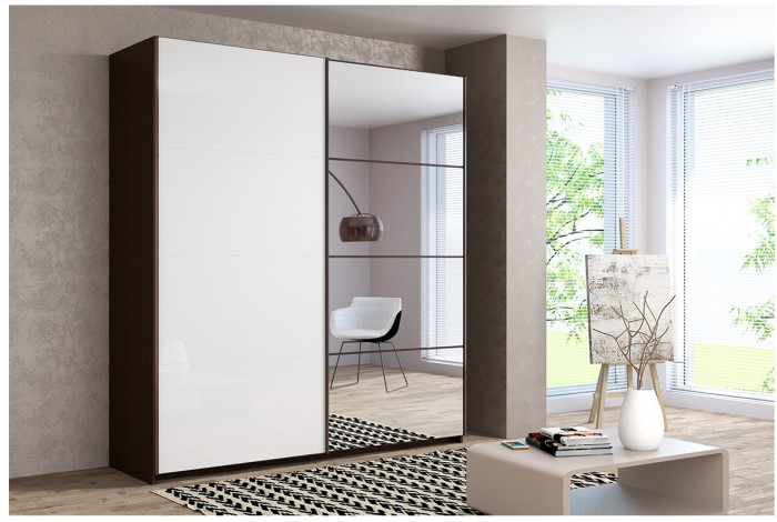 Шкаф-купе Иннэс-5 2000 Ф1/Ф2, Бодега светлый/Белый глянец