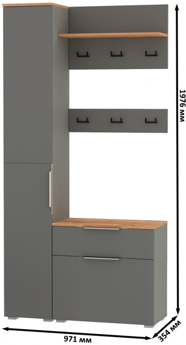 Октава Прихожая 16, серый графит/дуб крафт золотой/фасады МДФ серый графит