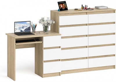 Мори Стол компьютерный МС-6 правый + Комод МК1200.10, цвет дуб сонома/белый, ШхГхВ 210,4х50х115 см., выдвижные ящики справа, НЕ универсальная сборка
