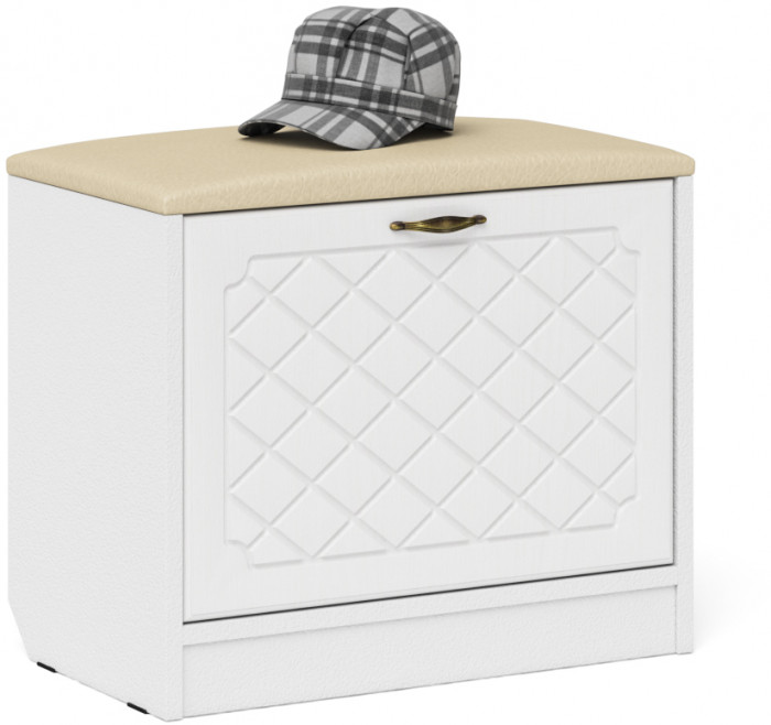 Прихожая П-6 Компоновка № 10, белая шагрень/фасады МДФ белое дерево фрезеровка ромб