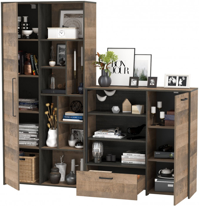 Трувор 13.206 Шкаф-стеллаж + 13.307.01 Комод, дуб гранж песочный/интра