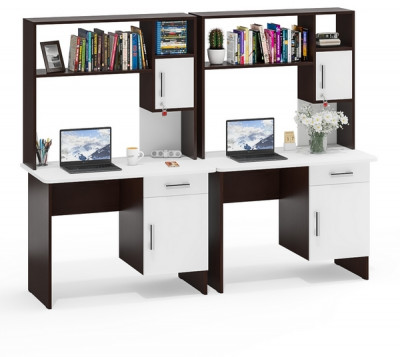 Два стола письменных с надстройкой С-МД-1-09Н, венге/белый шагрень