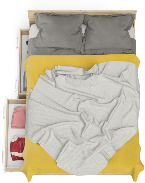 Мори Кровать с ящиками 1400, дуб сонома/белый