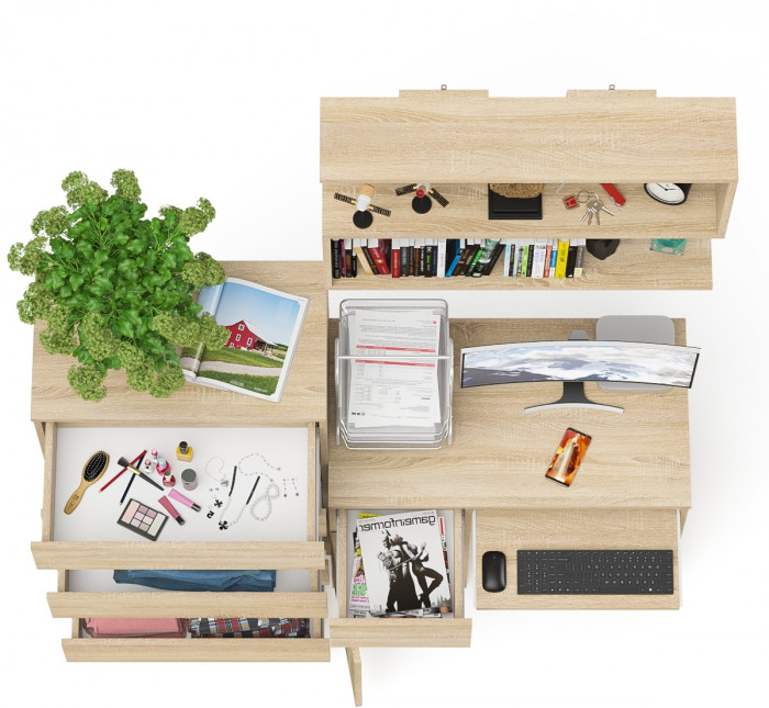 Мори компьютерный стол МС-1 левый + Комод МК700.5 + Полка 900, дуб сонома