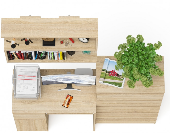 Мори компьютерный стол МС-1 левый + Комод МК700.5 + Полка 900, дуб сонома