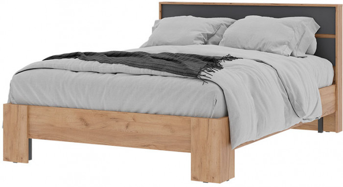 Хелен КР 02 Кровать 1.4х2.0 (1,470х0,928х2,114) серый графит/дуб крафт золото