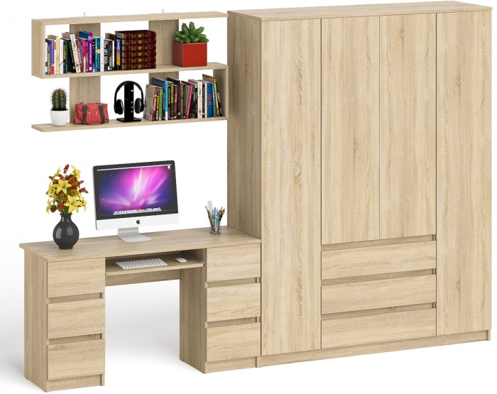 Мори компьютерный стол МС-2 + Шкаф МШ1600.1 + Полка 1200, дуб сонома