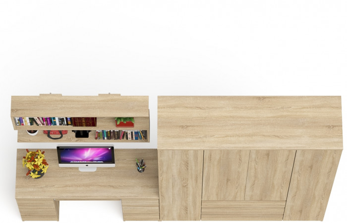 Мори компьютерный стол МС-2 + Шкаф МШ1600.1 + Полка 1200, дуб сонома