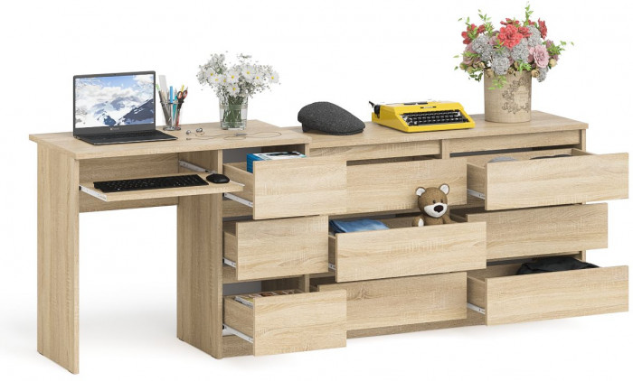 Мори компьютерный стол МС-6 правый + Комод МК1200.6, дуб сонома