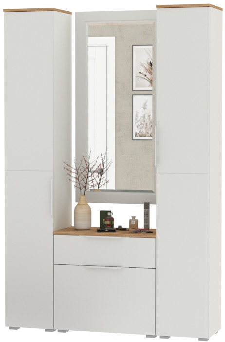 Октава Прихожая 43, белый шагрень/дуб крафт золотой/фасады МДФ белый шагрень