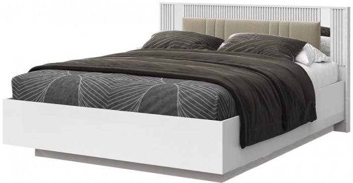 Кровать полутороспальная 120х200 "Харди" с зеркальными вставками - Белый текстурный/Ясень белый