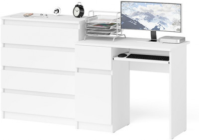 Мори Стол компьютерный МС-1 левый + Комод МК800.4, цвет белый, ШхГхВ 170,4х50х94 см., выдвижной ящик слева, НЕ универсальная сборка