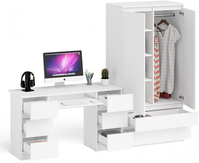 Мори Стол компьютерный МС-2 + Шкаф МШ900.1, цвет белый, ШхГхВ 225,8х50,4х179,6 см., универсальная сборка