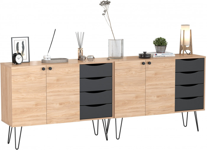 Брюс Комод-тумба 16.233 + Брюс Комод-тумба 16.233, цвет чёрный/Battle rock Santiago, ШхГхВ 226,8х38,3х85,6 см., универсальная сборка