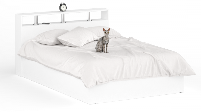 Камелия спальня № 5 Кровать 1400 + Две тумбы + Комод + Зеркало, цвет белый, сп.м. 1400х2000 мм., б/м, основание есть