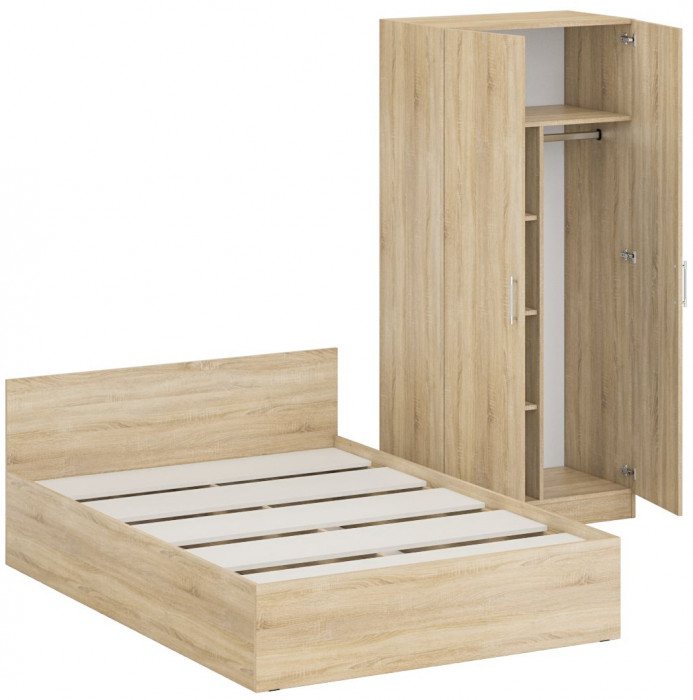 Кровать 1400 + Шкаф 2-х створчатый Стандарт, цвет дуб сонома, ШхГхВ 143,5х203,5х70 + 90х52х200 см., сп.м. 1400х2000 мм., без матраса, основание есть