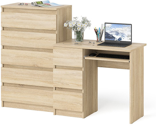 Мори компьютерный стол МС-6 левый + Комод МК700.5, дуб сонома