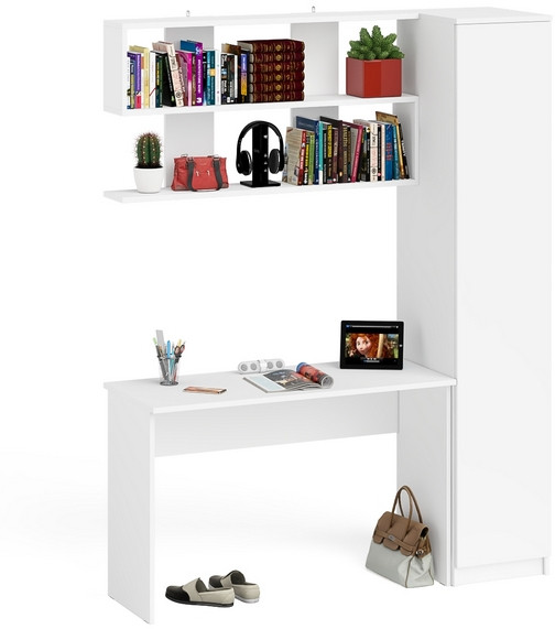 Мори письменный стол МСП1200.1 + Пенал МШ400.1 + Полка 1200, белый