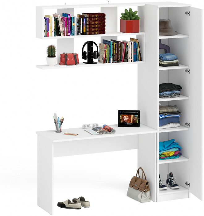 Мори письменный стол МСП1200.1 + Пенал МШ400.1 + Полка 1200, белый