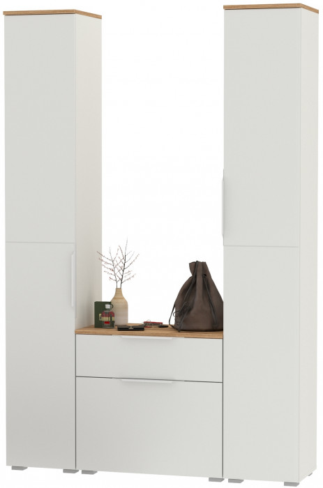 Октава Прихожая 17, белый шагрень/дуб крафт золотой/фасады МДФ белый шагрень