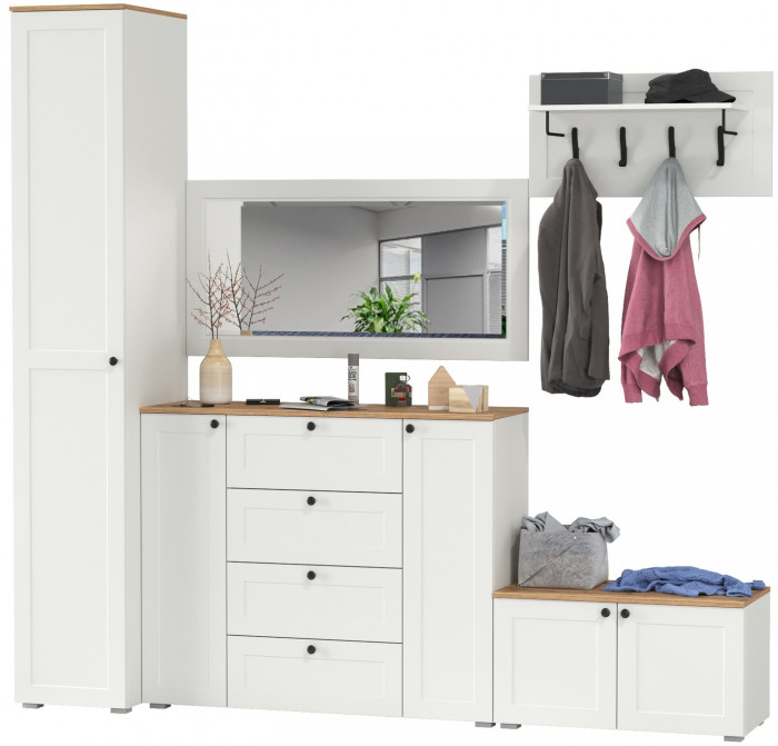 Остин Прихожая 51, белый шагрень/дуб крафт золотой