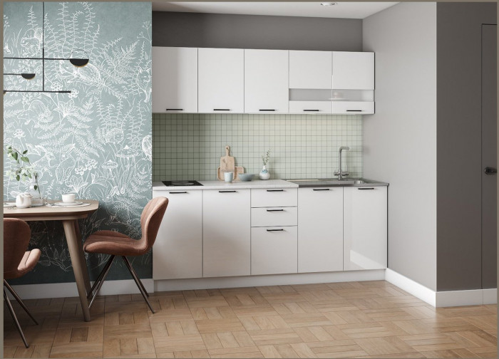 Кухонный гарнитур ЛДСП Дуся 2000, Белый бриллиант/Белый