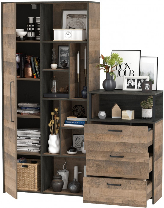 Трувор 13.206 Шкаф-стеллаж + 13.307.02 Комод с ящиками, дуб гранж песочный/интра