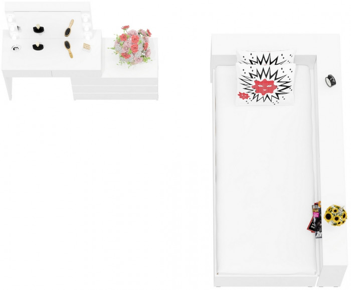 Ксения Кровать с ящиками 0900 + прикроватный блок + Столик с подсветкой 110, белый