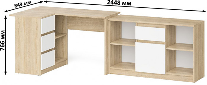 Мори компьютерный стол МС-16 левый + Тумба МТВ1204.1, дуб сонома/белый
