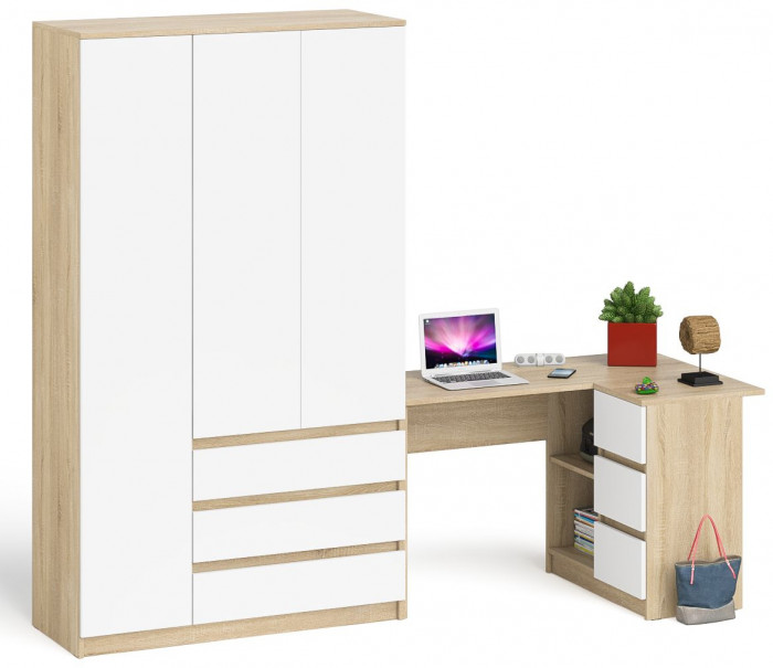 Мори компьютерный стол МС-16 правый + Шкаф МШ1200.1, дуб сонома/белый