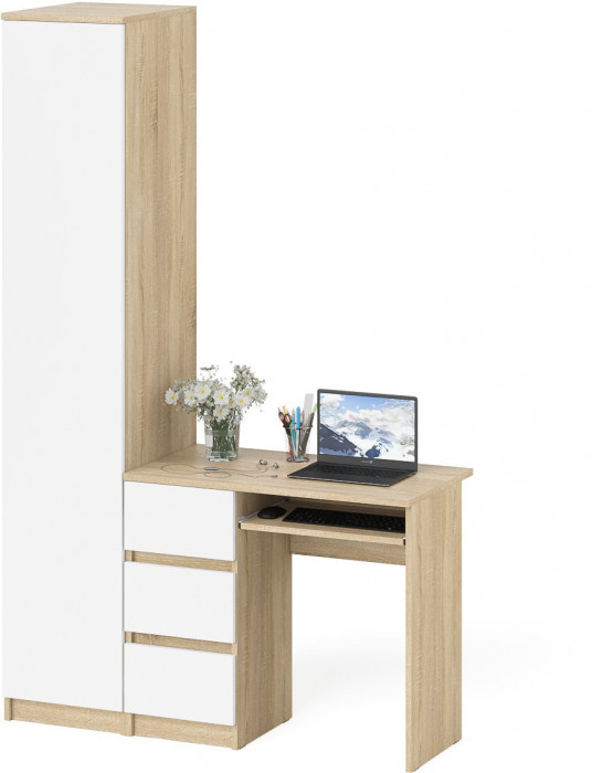 Мори компьютерный стол МС-6 левый + Пенал МШ400.1, дуб сонома/белый