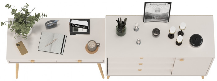 Афина Спальня Стол + Комод с дверкой и тремя ящиками, цвет кашемир серый, ШхГхВ 100х45х76 + 110х45,3х83 см., универсальная сборка