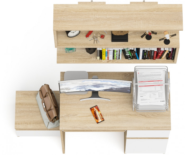Мори Стол компьютерный МС-1 правый + Тумба ТМП400.1 + Полка 900, цвет дуб сонома/белый, ШхГхВ 130,4х50х209,6 см., НЕ универсальная сборка