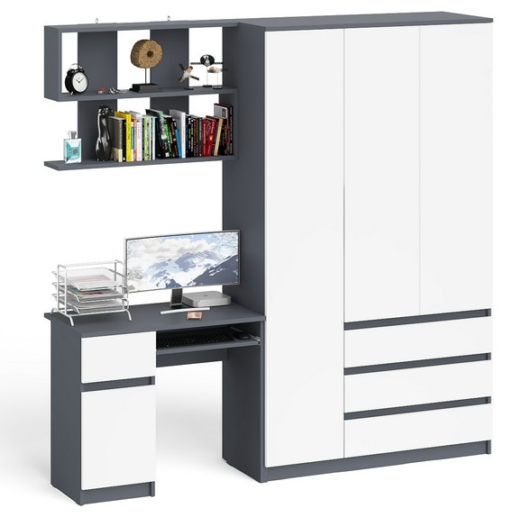 Мори компьютерный стол МС-1 левый + Шкаф МШ1200.1 + Полка 900, графит/белый