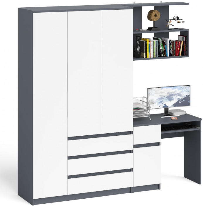 Мори компьютерный стол МС-1 левый + Шкаф МШ1200.1 + Полка 900, графит/белый