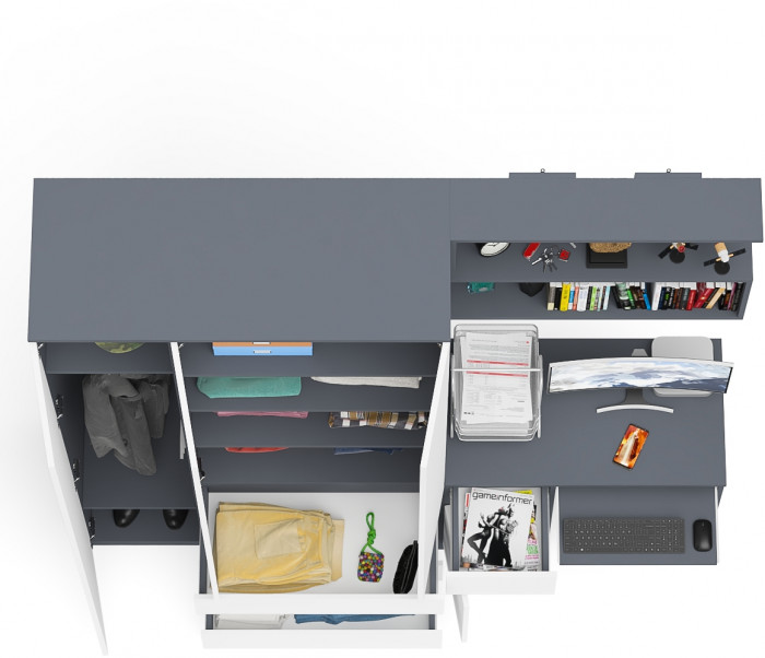 Мори компьютерный стол МС-1 левый + Шкаф МШ1200.1 + Полка 900, графит/белый