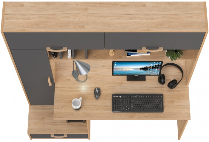 Лайт Стол письменный 03.243Н, цвет гикори рокфорд натуральный/тёмно-серый, ШхГхВ 150,2х57,3х179,9 см., НЕ универсальная сборка