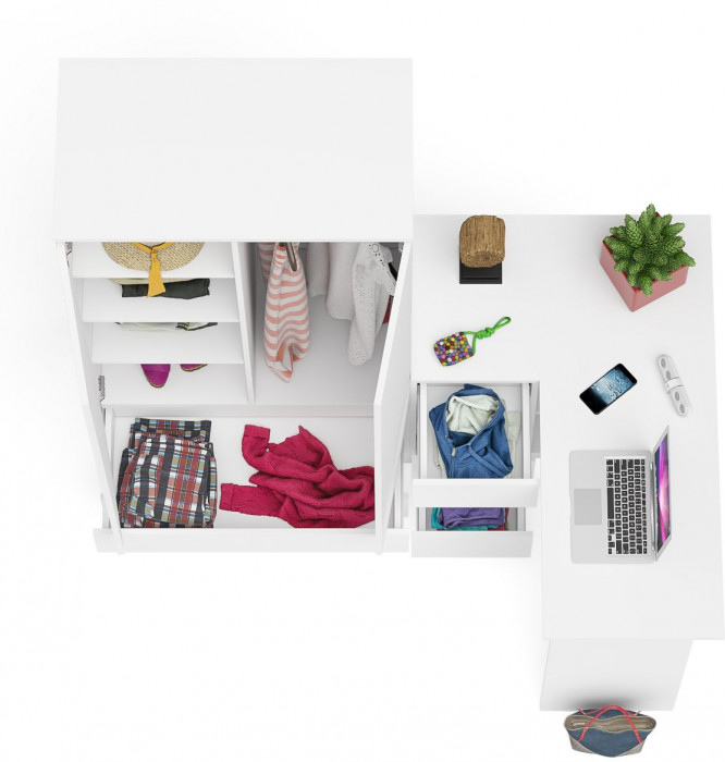 Мори компьютерный стол МС-16 левый + Шкаф МШ900.1, белый