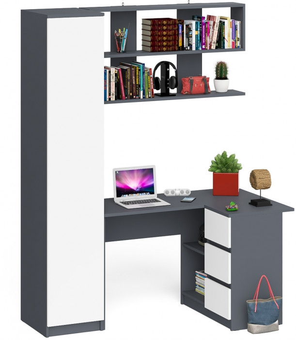 Мори компьютерный стол МС-16 правый + Пенал МШ400.1 + Полка 1200, графит/белый