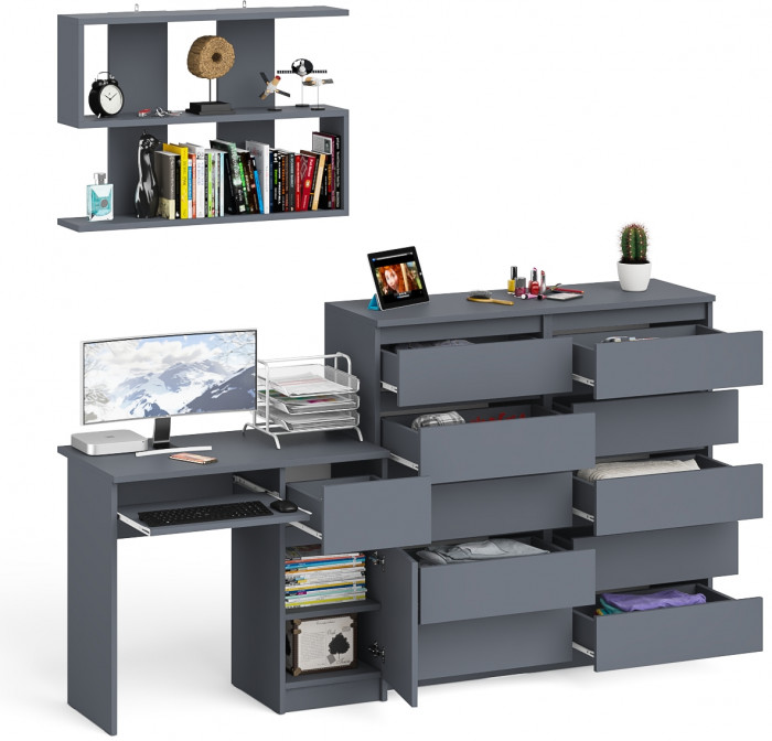 Мори Стол компьютерный МС-1 правый + Комод МК1200.10 + Полка 900, цвет графит, ШхГхВ 210,4х50х209,6 см., НЕ универсальная сборка