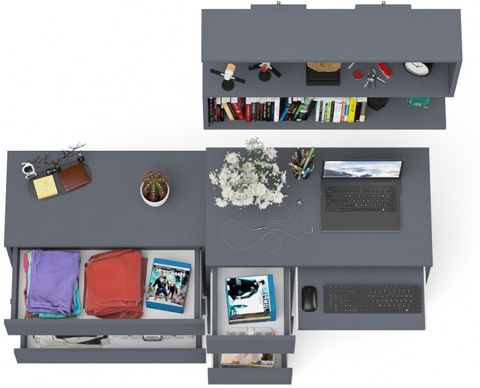 Мори компьютерный стол МС-6 левый + Комод МК800.1 + Полка 900, графит