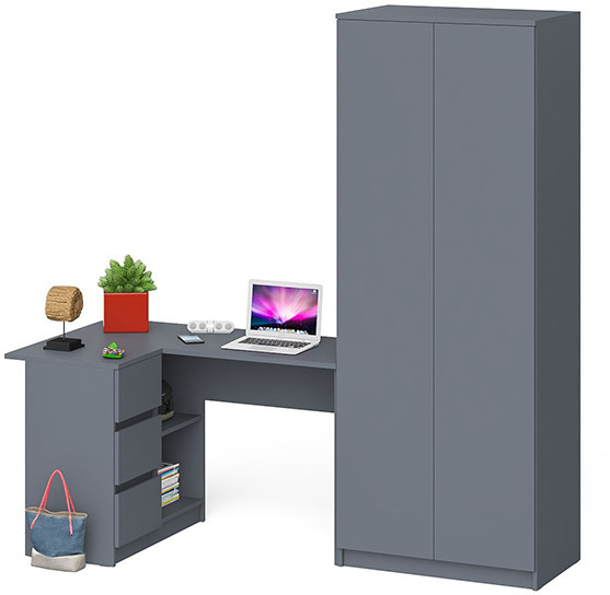 Мори Стол компьютерный МС-16 левый + Шкаф МШ800.1, цвет графит, ШхГхВ 204,8х84,9х209,6 см., выдвижные ящики слева, НЕ универсальная сборка
